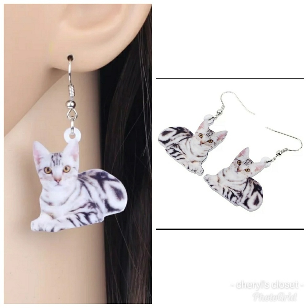 Bonsny acrylic sitting cat earrings